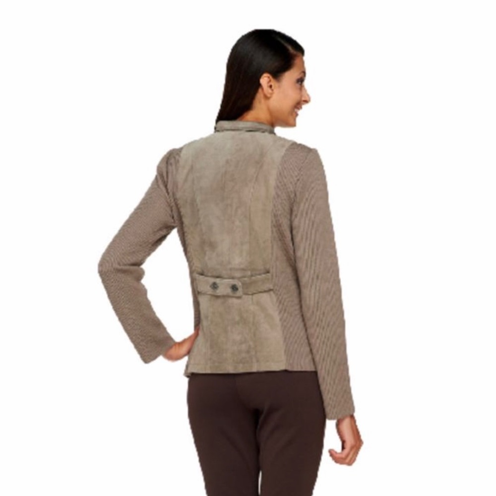 Linea by Louis Dell'Olio Suede Jacket with Knit Sleeves, NWT 26W Olive A259613 - Picture 3 of 13